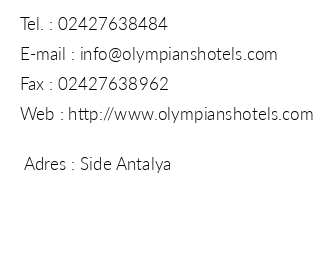 Olympians Hotels iletiim bilgileri